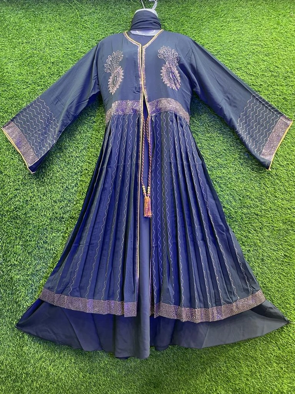 Humeira Abaya Dubai Style Stone Work Abaya Burkha in Al Nida Blue Fabric Sherwani Heavy Stone Coat - XL, Blue, 300gm
