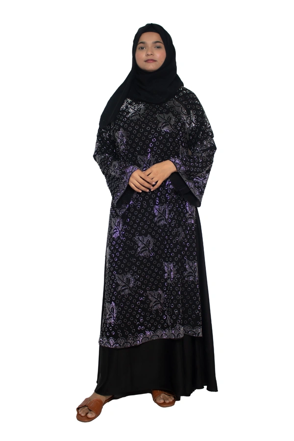 Humeira Abaya Dubai Style Stone Work Abaya Burkha in Al Nida Fabric Heavy Chitta & Leaf Burkha Black - 54, Black, 300 gms