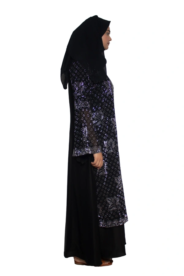 Humeira Abaya Dubai Style Stone Work Abaya Burkha in Al Nida Fabric Heavy Chitta & Leaf Burkha Black - 54, Black, 300 gms