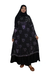 Humeira Abaya Dubai Style Stone Work Abaya Burkha in Al Nida Fabric Heavy Chitta & Leaf Burkha Black - 54, Black, 300 gms