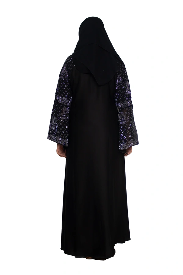 Humeira Abaya Dubai Style Stone Work Abaya Burkha in Al Nida Fabric Heavy Chitta & Leaf Burkha Black - 54, Black, 300 gms