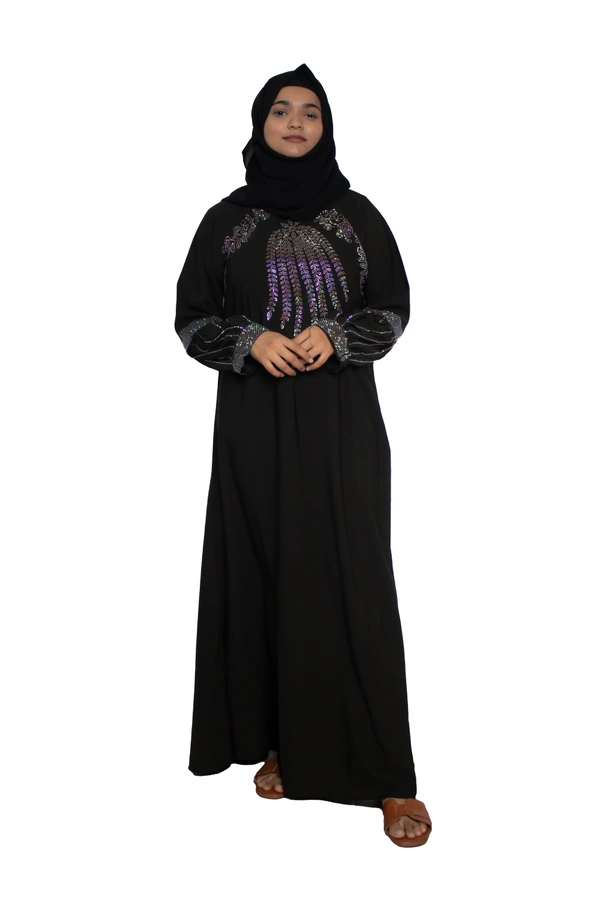 Humeira Abaya Dubai Style Stone Work Abaya Burkha in Firdous Fabric Front Buta Diamond Stone Kahi Colour - 54, Green, 300 gms