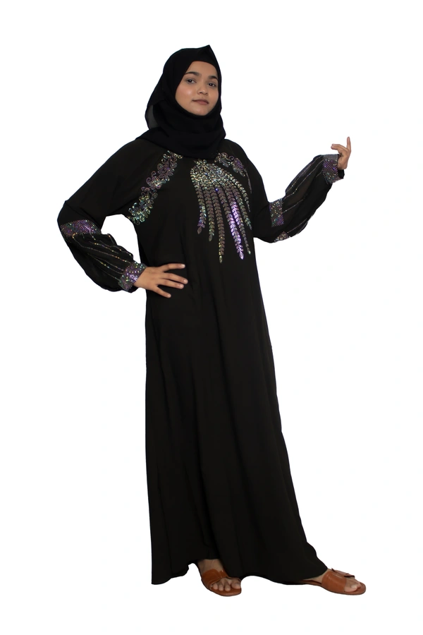 Humeira Abaya Dubai Style Stone Work Abaya Burkha in Firdous Fabric Front Buta Diamond Stone Kahi Colour - 54, Green, 300 gms