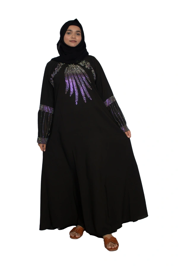 Humeira Abaya Dubai Style Stone Work Abaya Burkha in Firdous Fabric Front Buta Diamond Stone Kahi Colour - 54, Green, 300 gms