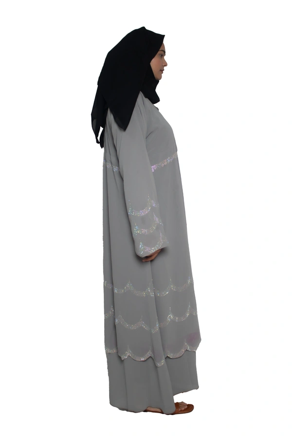 Humeira Abaya Dubai Style Stone Work Abaya Burkha in Al Nida Fabric Laher Sherwan Grey - 54, Grey, 300 gms