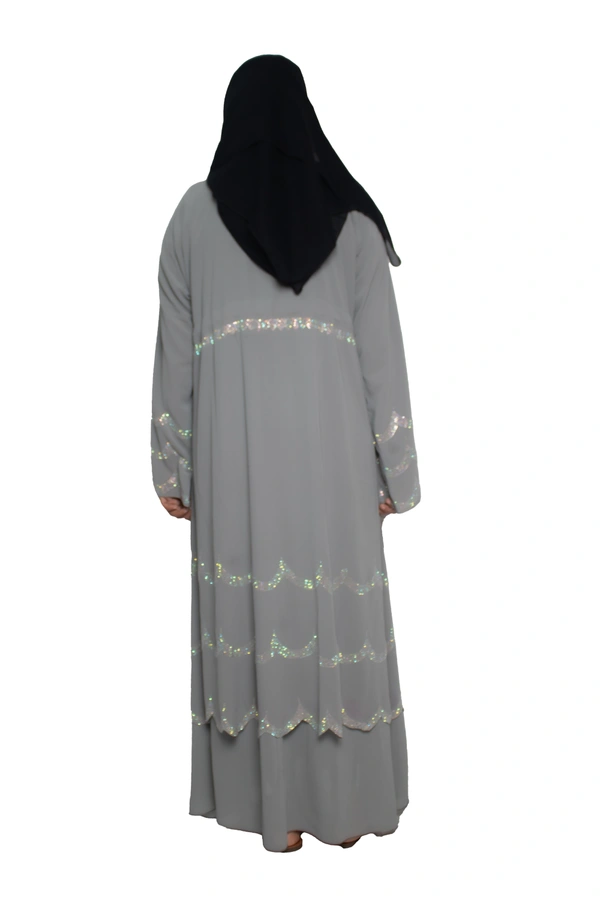 Humeira Abaya Dubai Style Stone Work Abaya Burkha in Al Nida Fabric Laher Sherwan Grey - 54, Grey, 300 gms