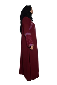 Humeira Abaya Dubai Style Stone Work Abaya Burkha in Firdous Fabric Front Buta Diamond Stone Maroon Colour - 54, Maroon, 300 gms