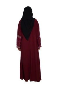 Humeira Abaya Dubai Style Stone Work Abaya Burkha in Firdous Fabric Front Buta Diamond Stone Maroon Colour - 54, Maroon, 300 gms