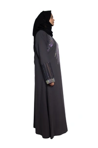 Humeira Abaya Dubai Style Stone Work Abaya Burkha in Firdous Fabric Front Buta Diamond Stone Grey Colour - 54, Grey, 300 gms