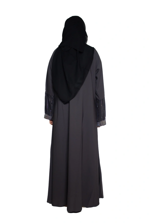 Humeira Abaya Dubai Style Stone Work Abaya Burkha in Firdous Fabric Front Buta Diamond Stone Grey Colour - 54, Grey, 300 gms