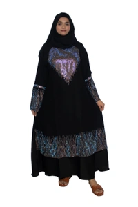 Humeira Abaya Dubai Style Stone Work Abaya Burkha in Al Nida Fabric Black Heavy Line Stone Sleeves, Neck & Botton - 54, Black, 300 gms