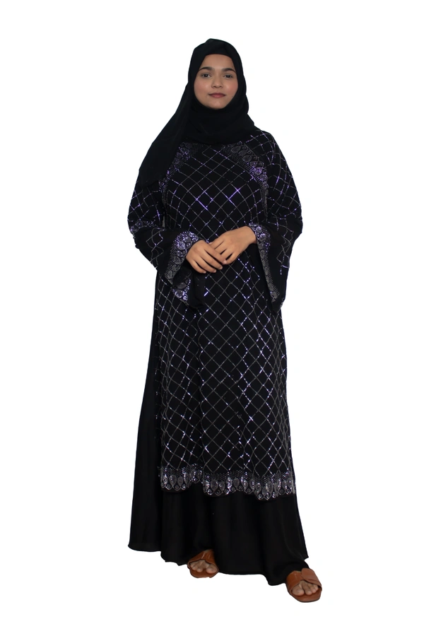 Humeira Abaya Dubai Style Stone Work Abaya Burkha in Al Nida Fabric Heavy Squar Stone Work Black - 54, Black, 300 gms