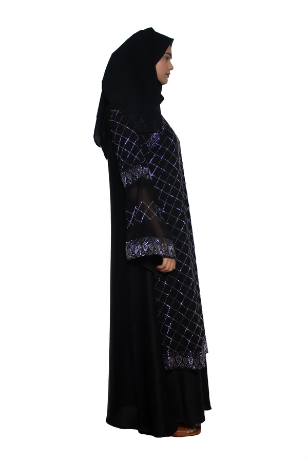 Humeira Abaya Dubai Style Stone Work Abaya Burkha in Al Nida Fabric Heavy Squar Stone Work Black - 54, Black, 300 gms