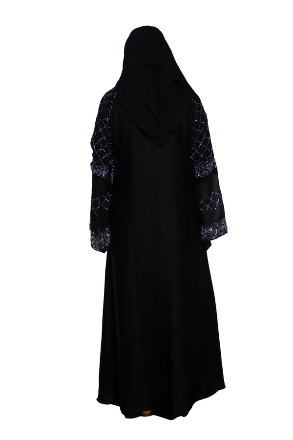 Humeira Abaya Dubai Style Stone Work Abaya Burkha in Al Nida Fabric Heavy Squar Stone Work Black - 54, Black, 300 gms