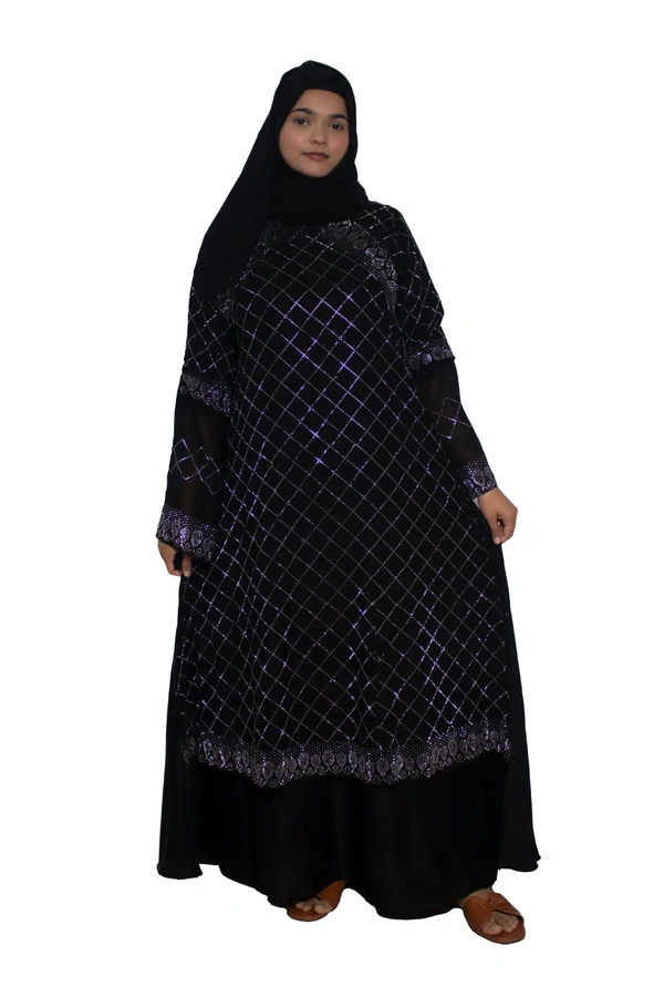 Humeira Abaya Dubai Style Stone Work Abaya Burkha in Al Nida Fabric Heavy Squar Stone Work Black - 54, Black, 300 gms