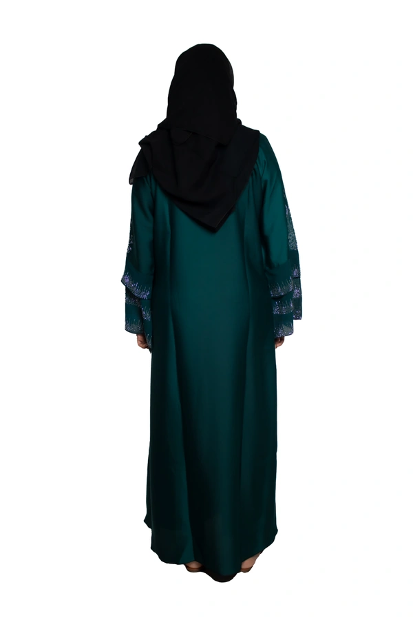 Humeira Abaya Dubai Style Stone Work Abaya Burkha in Al Nida Fabric Kranti Green White Stone - 54, Rama Green, 300 gms