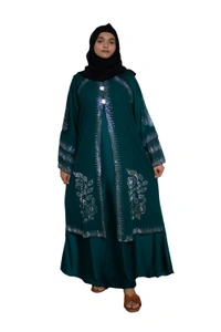 Humeira Abaya Dubai Style Stone Work Abaya Burkha in Al Nida Fabric Kranti Green White Stone - 54, Rama Green, 300 gms