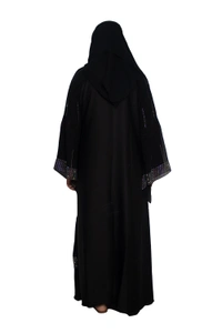 Humeira Abaya Dubai Style Stone Work Abaya Burkha in Al Nida Fabric Line Stone Double Palla Heavy - 54, Black, 300 gms