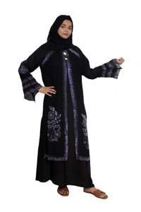 Humeira Abaya Dubai Style Stone Work Abaya Burkha in Al Nida Fabric Kranti Black - 54, Black, 300 gms