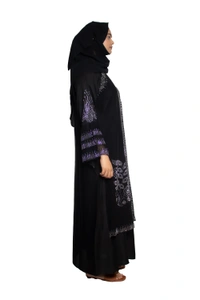 Humeira Abaya Dubai Style Stone Work Abaya Burkha in Al Nida Fabric Kranti Black - 54, Black, 300 gms