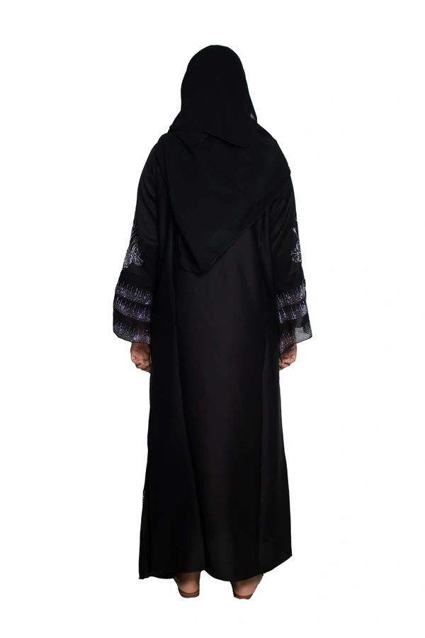 Humeira Abaya Dubai Style Stone Work Abaya Burkha in Al Nida Fabric Kranti Black - 54, Black, 300 gms