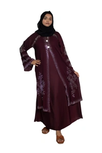 Humeira Abaya Dubai Style Stone Work Abaya Burkha in Al Nida Fabric Kranti Maroon - 54, Maroon, 300 gms