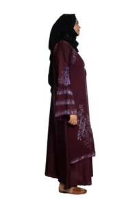 Humeira Abaya Dubai Style Stone Work Abaya Burkha in Al Nida Fabric Kranti Maroon - 54, Maroon, 300 gms