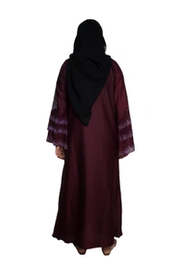 Humeira Abaya Dubai Style Stone Work Abaya Burkha in Al Nida Fabric Kranti Maroon - 54, Maroon, 300 gms