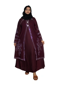 Humeira Abaya Dubai Style Stone Work Abaya Burkha in Al Nida Fabric Kranti Maroon - 54, Maroon, 300 gms