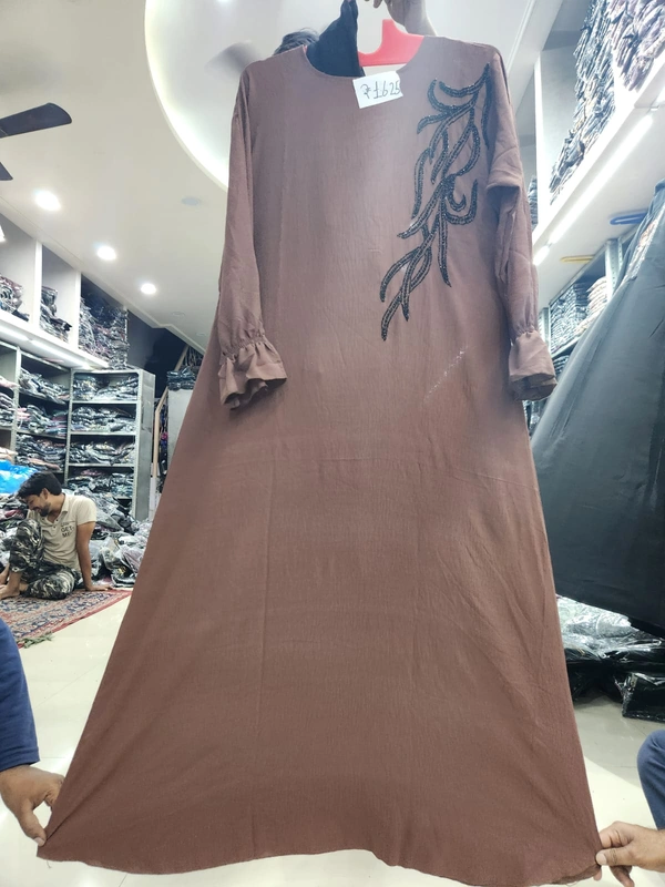 Humeira Abaya Dubai Style Stone Work Abaya Burkha in Premium Crush Fabric HA38DP BROWN - 54, BROWN, 300 Grams