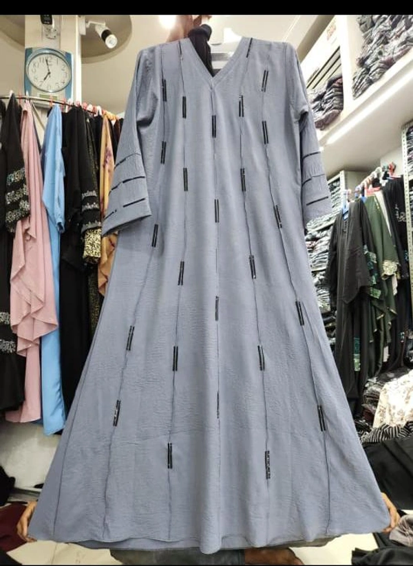 Humeira Abaya Dubai Style Stone Work Abaya Burkha in Premium Crush Fabric HA14DP GREY - 54, GREY, 300 Grams
