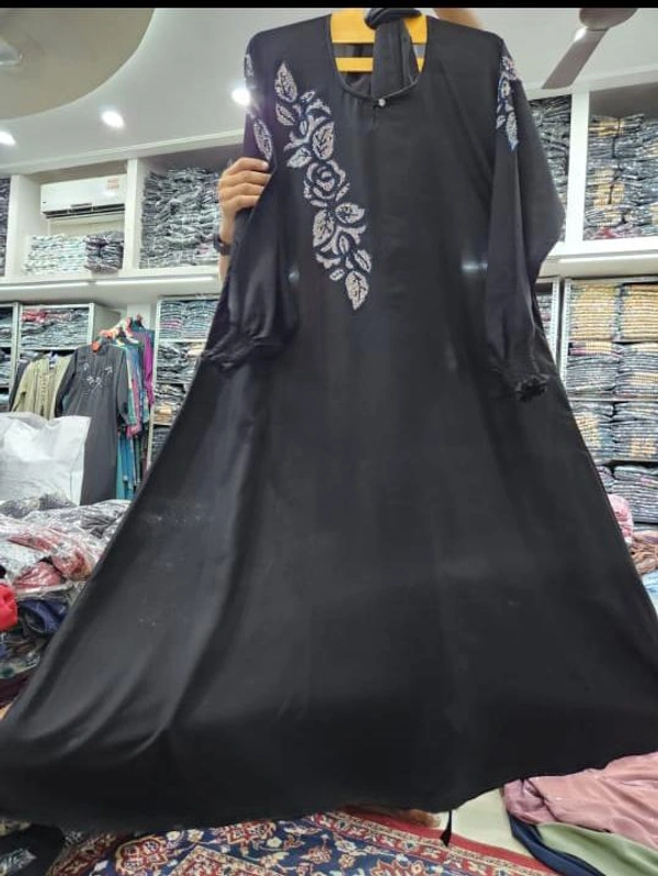 Humeira Abaya Dubai Style Stone Work Abaya Burkha in Premium Crush Fabric HA32DP BLACK - 54, BLACK, 300 Grams