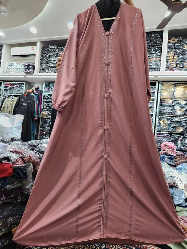 Humeira Abaya Dubai Style Stone Work Abaya Burkha in Al Nida Fabric HA34DP PINK - 54, PINK, 300 Grams