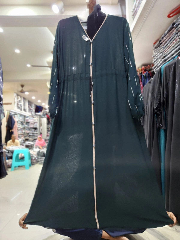 Humeira Abaya Dubai Style Stone Work Abaya Burkha in Premium Crush Fabric HA13DP GREEN - 54, GREEN, 300 Grams
