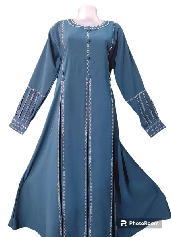 Humeira Abaya Dubai Style Stone Work Abaya Burkha in Premium Crush Fabric HA08DP BLUE - 54, BLUE, 300 Grams