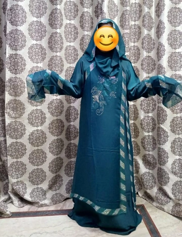 Humeira Abaya Dubai Style Stone Work Abaya Burkha in Al Nida Fabric HA22DP BLUE - 54, BLUE, 300 Grams