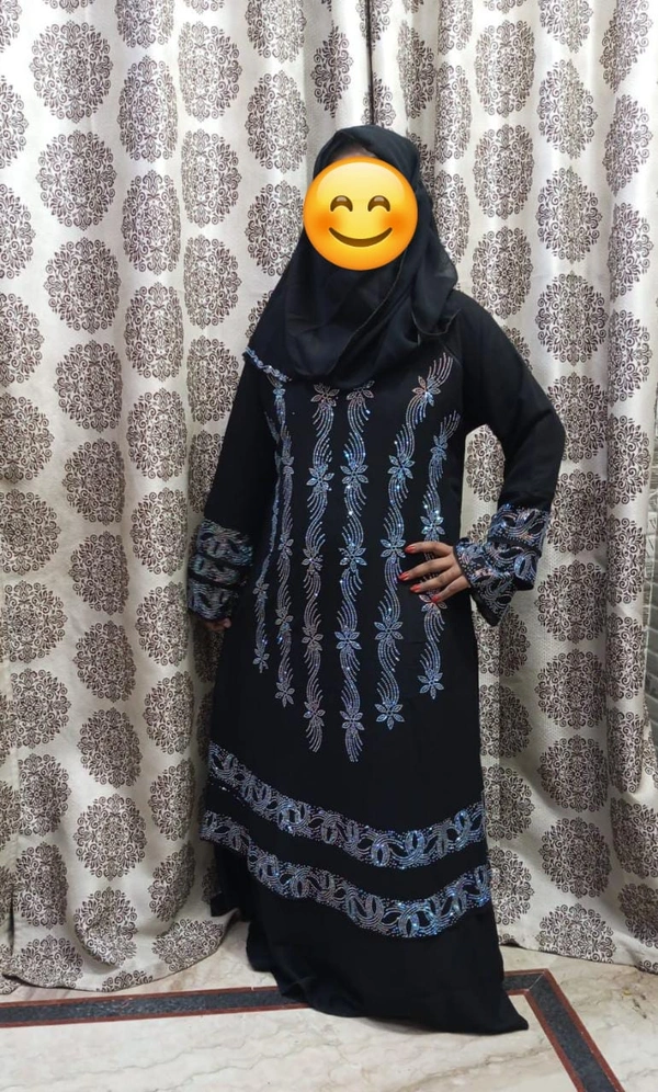 Humeira Abaya Dubai Style Stone Work Abaya Burkha in Premium Crush Fabric HA06DP BLACK - 54, BLACK, 300 Grams
