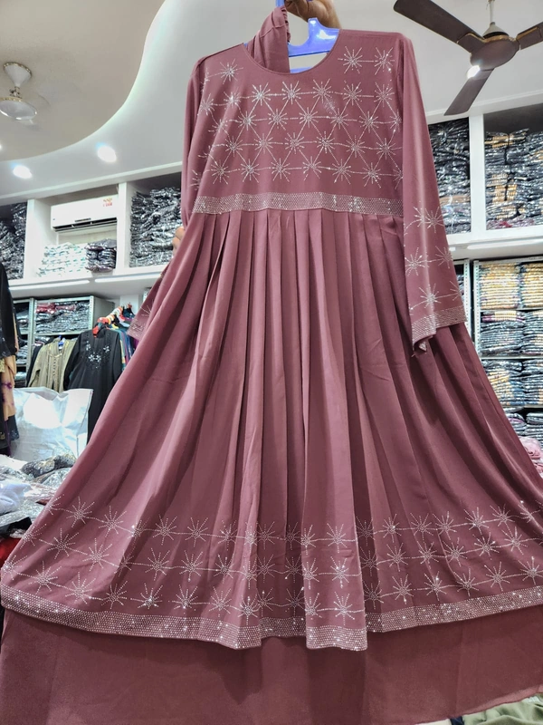 Humeira Abaya Dubai Style Stone Work Abaya Burkha in Firdous Fabric HA29DP PINK - 54, PINK, 300 Grams