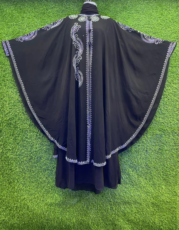 Humeira Abaya Dubai Style Stone Work Abaya Farasha in Diamond Geogette Black Fabric Laher Farasha Diamond Stone - XL, Black, 300gm