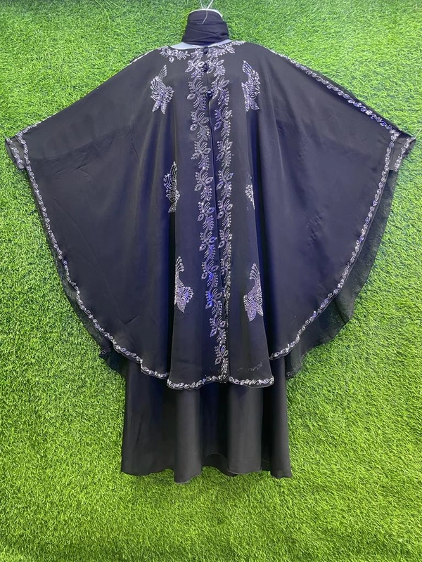 Humeira Abaya Dubai Style Stone Work Abaya Farasha in Al Nida Black Fabric Double Side buta Farasha - XL, Black, 300gm