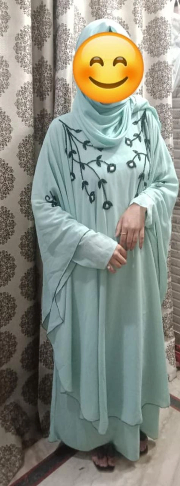 Humeira Abaya Dubai Style Stone Work Abaya Farasha in Diamond Geogette Fabric HA03DP SKY BLUE - 54, SKY BLUE, 300 Grams