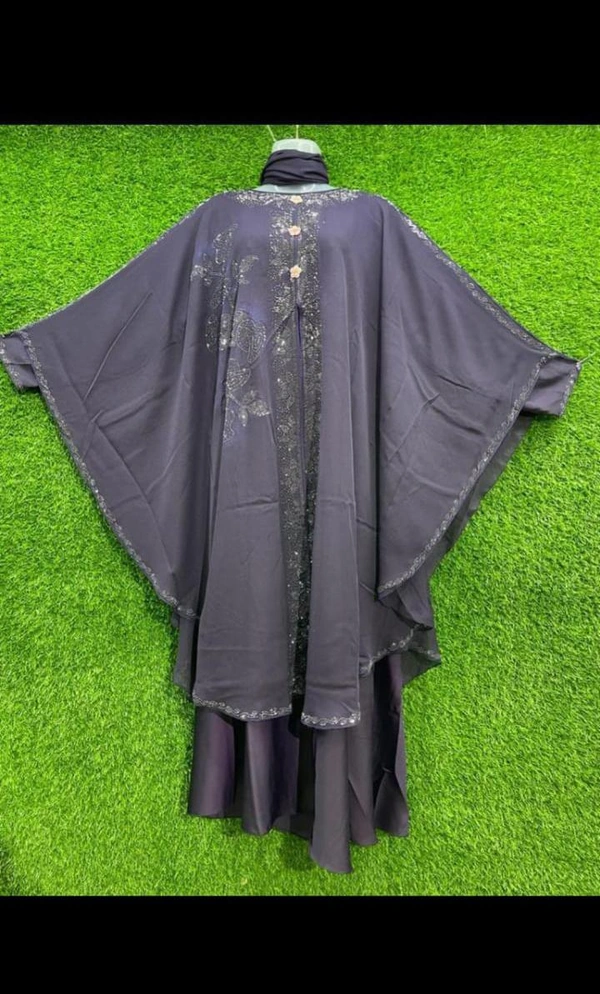 Humeira Abaya Dubai Style Stone Work Abaya Farasha in Al Nida Fabric HA12DP BLACK - 54, BLACK, 300 Grams