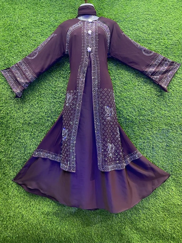 Humeira Abaya Dubai Style Stone Work Abaya Shrug in Al Nida Pink Fabric Patta Pink Shrug - XL, Pink, 300gm