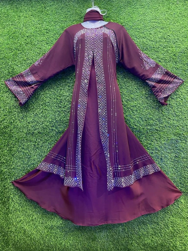 Humeira Abaya Dubai Style Stone Work Abaya Shrug in Al Nida Pink Fabric Heavy Bell Pink Shrug - XL, Pink, 300gm