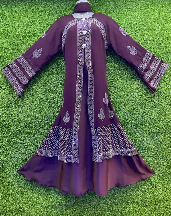 Humeira Abaya Dubai Style Stone Work Abaya Shrug in Al Nida Pink Fabric RIng Shrug Pink - XL, Pink, 300gm