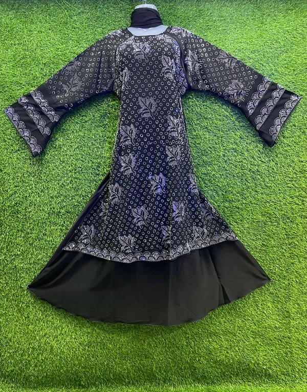 Humeira Abaya Dubai Style Stone Work Abaya Shrug in Al Nida Black Fabric Patta PP F C Shrug B - XL, Black, 300gm