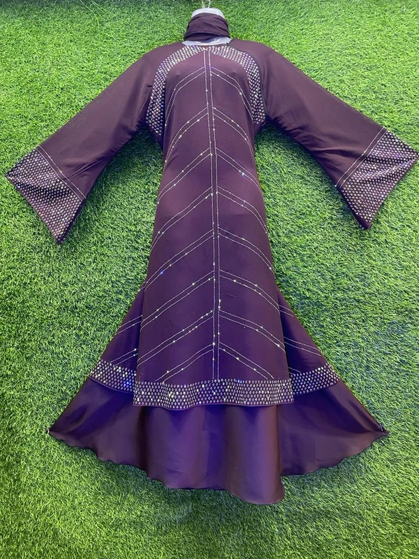 Humeira Abaya Dubai Style Stone Work Abaya Shrug in Al Nida Pink Fabric Front Closed Pink Shrug Cross Line Stone - XL, Pink, 300gm