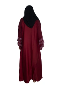 Humeira Abaya Dubai Style Stone Work Abaya Shrug in Al Nida Fabric Heavy Kranti Maroon - 54, Maroon, 300 gms