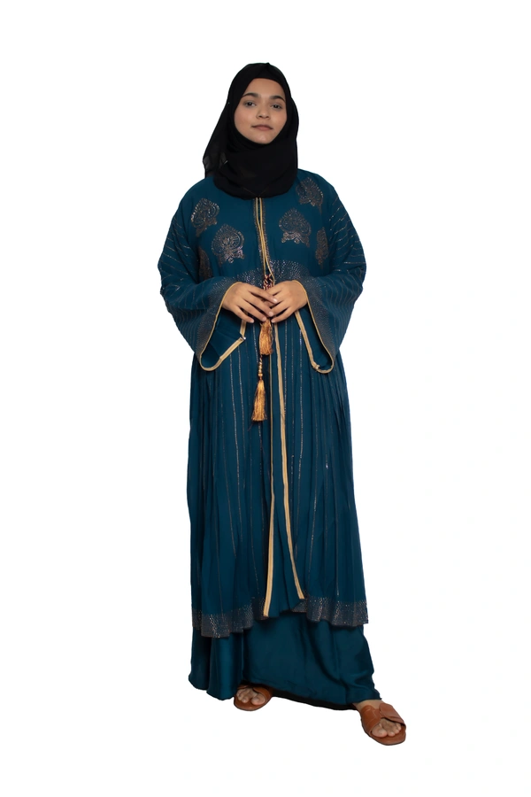 Humeira Abaya Dubai Style Stone Work Abaya Shrug in Al Nida Fabric Heavy Sherwani Double Abaya Rama Green - 54, Rama Green, 300 gms