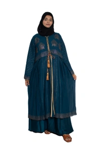 Humeira Abaya Dubai Style Stone Work Abaya Shrug in Al Nida Fabric Heavy Sherwani Double Abaya Rama Green - 54, Rama Green, 300 gms